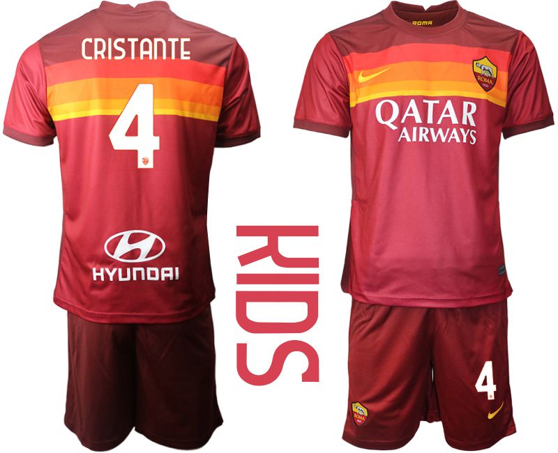 Youth 2020-2021 club AS Roma home #4 red Soccer Jerseys